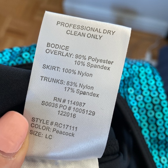 Peacock Blue Sequin Dance Costume LC – Girls Large Child Jazz Dress - Picture 7 of 8